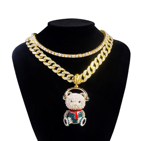 Grizzly Iced Bear Tennis + Cuban Chain Choker Set