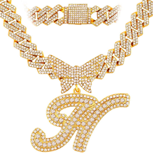 Bling Butterfly Letter Cuban Link Chain
