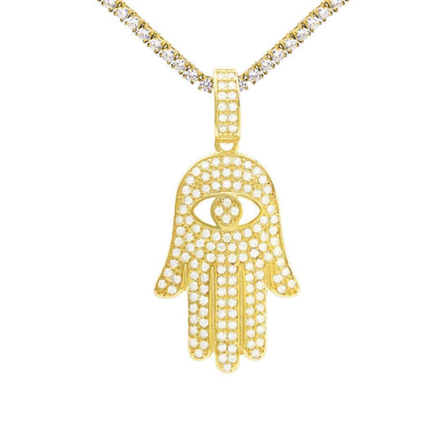 Hand of Fatima Moissanite Iced Pendant 6cm Necklace