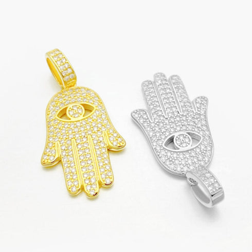 Hand of Fatima Moissanite Iced Pendant 6cm Necklace