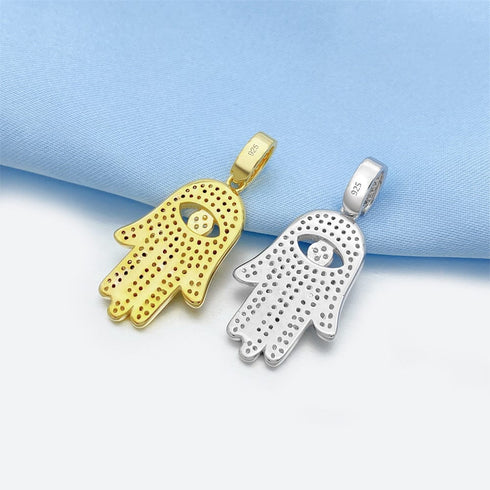 Hand of Fatima Moissanite Iced Pendant 6cm Necklace