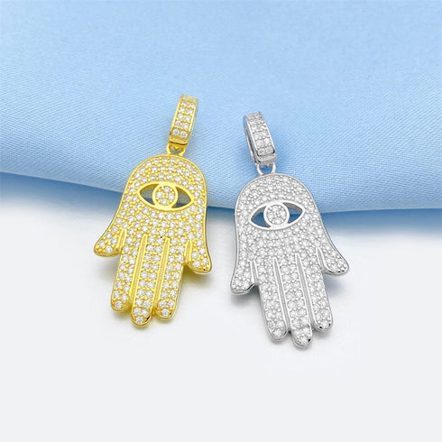 Hand of Fatima Moissanite Iced Pendant 6cm Necklace