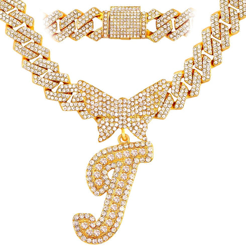 Bling Butterfly Letter Cuban Link Chain