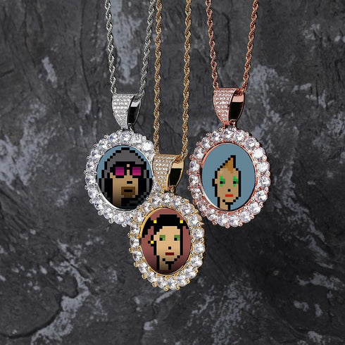 VVS Jewelry Iced Name Engraved Custom Circle Photo Chain