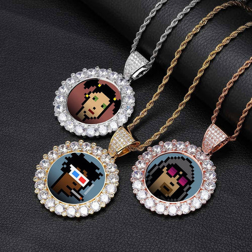 VVS Jewelry Iced Name Engraved Custom Circle Photo Chain