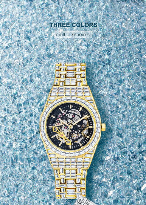 Iced Men's Mechanical Baguette Watch