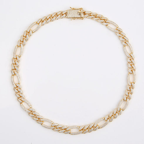 Iced Out 18K Gold Figaro Diamond Cuban Chain