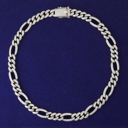 Iced Out 18K Gold Figaro Diamond Cuban Chain
