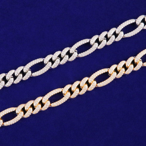 Iced Out 18K Gold Figaro Diamond Cuban Chain