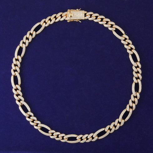 Iced Out 18K Gold Figaro Diamond Cuban Chain