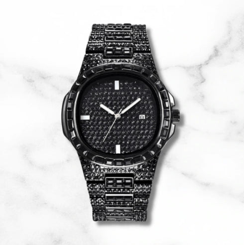 Iced Out Black Baguette Watch