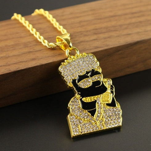 Iced Out Bart Simpson Inspired Gold Necklace