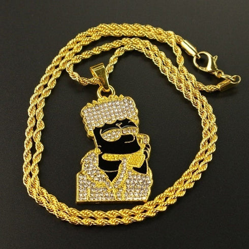 Iced Out Bart Simpson Inspired Gold Necklace