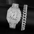 Iced out Cuban Chain & Cuban Bracelet Bundle + FREE Square Roman Watch