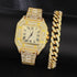 Iced out Cuban Chain & Cuban Bracelet Bundle + FREE Square Roman Watch