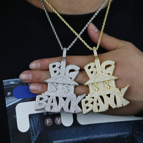 Iced Out Micropave "Big Bank" Pendant Chain