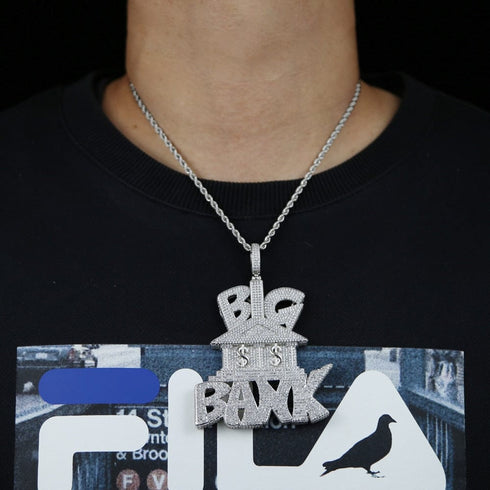 Iced Out Micropave "Big Bank" Pendant Chain