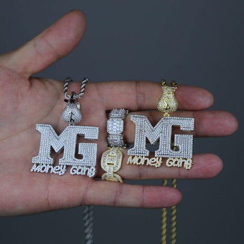 Iced Out Money Gang Badge Pendant Chain