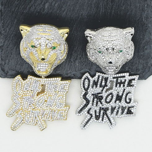 Iced Out Tiger "Only The Strong Survive" Pendant Chain