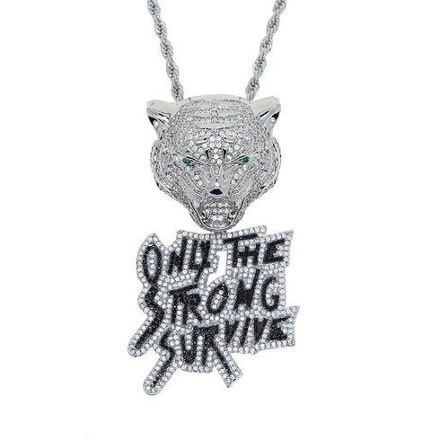 Iced Out Tiger "Only The Strong Survive" Pendant Chain