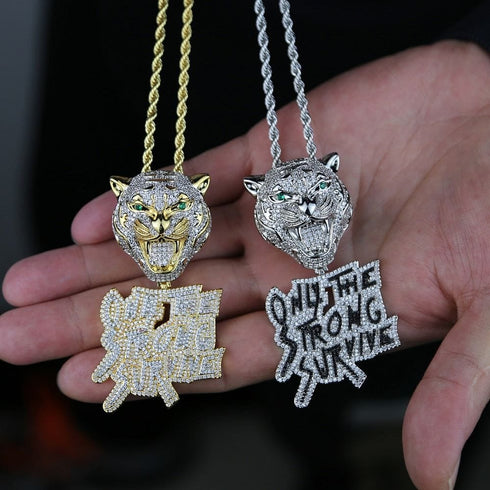 Iced Out Tiger "Only The Strong Survive" Pendant Chain