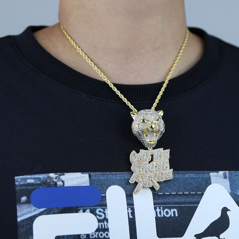 Iced Out Tiger "Only The Strong Survive" Pendant Chain