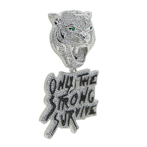 Iced Out Tiger "Only The Strong Survive" Pendant Chain