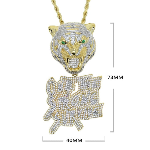 Iced Out Tiger "Only The Strong Survive" Pendant Chain