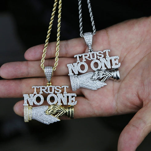 Iced Out Trust No One with Double Hand Pendant