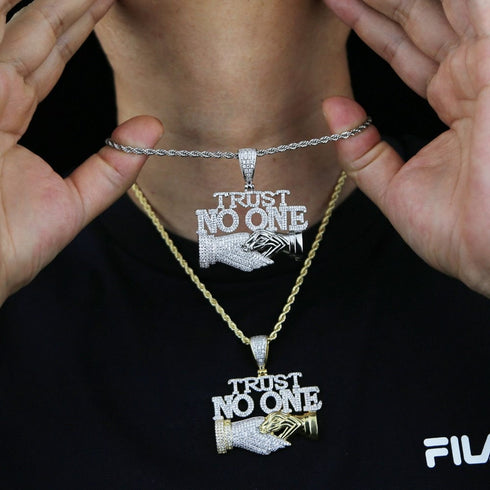 Iced Out Trust No One with Double Hand Pendant