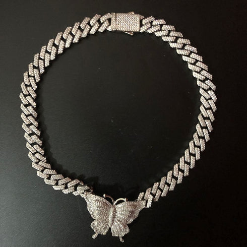 Icy Cuban Butterfly Choker Necklace + FREE butterfly bracelet