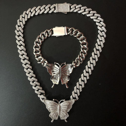 Icy Cuban Butterfly Choker Necklace + FREE butterfly bracelet