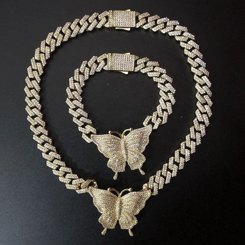Icy Cuban Butterfly Choker Necklace + FREE butterfly bracelet