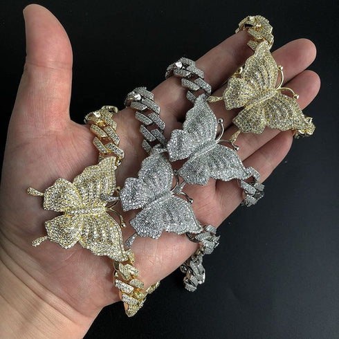 Icy Cuban Butterfly Choker Necklace + FREE butterfly bracelet
