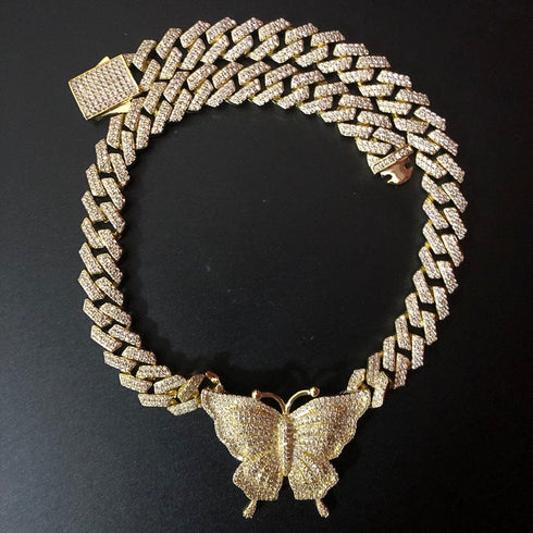 Icy Cuban Butterfly Choker Necklace + FREE butterfly bracelet