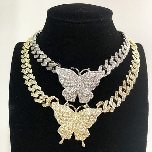 Icy Cuban Butterfly Choker Necklace + FREE butterfly bracelet