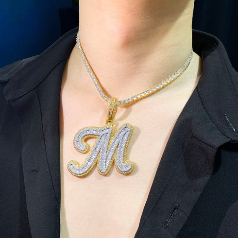 Icy Custom Big Initial Cursive Letter Pendant