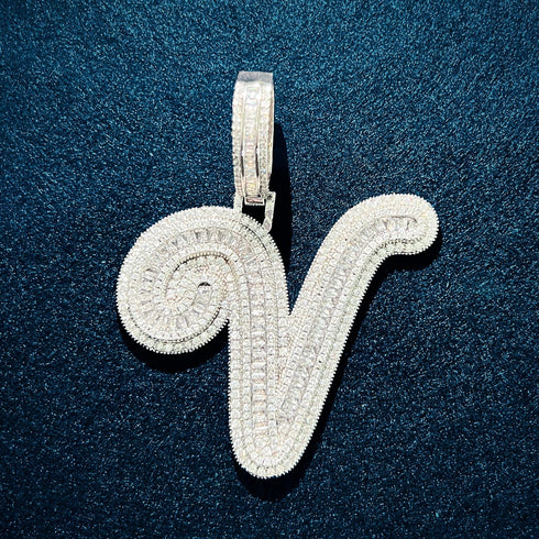 Icy Custom Big Initial Cursive Letter Pendant