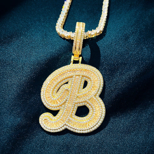 Icy Custom Big Initial Cursive Letter Pendant