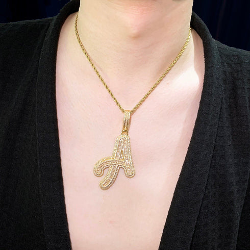 Icy Custom Big Initial Cursive Letter Pendant