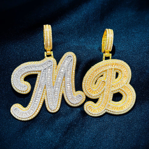 Icy Custom Big Initial Cursive Letter Pendant