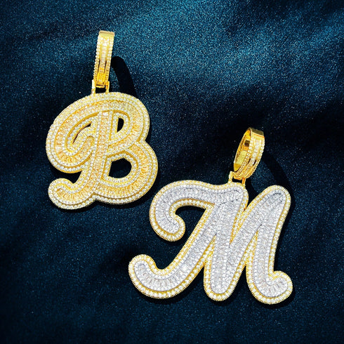 Icy Custom Big Initial Cursive Letter Pendant