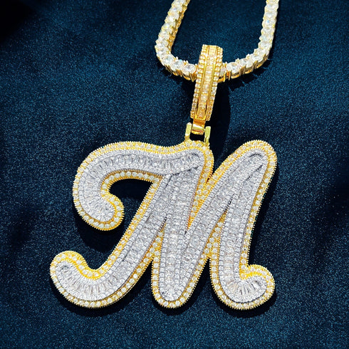 Icy Custom Big Initial Cursive Letter Pendant