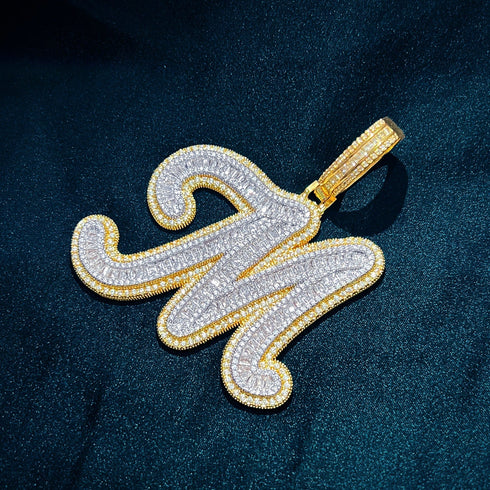 Icy Custom Big Initial Cursive Letter Pendant