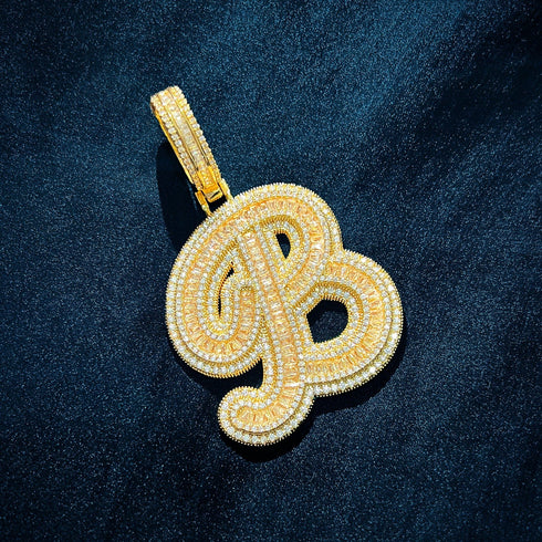 Icy Custom Big Initial Cursive Letter Pendant