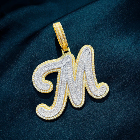Icy Custom Big Initial Cursive Letter Pendant
