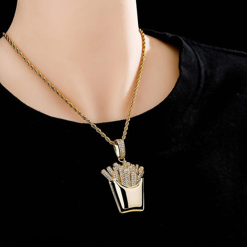 Icy Fries Bling Pendant Necklace