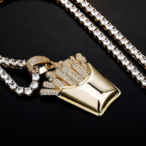 Icy Fries Bling Pendant Necklace