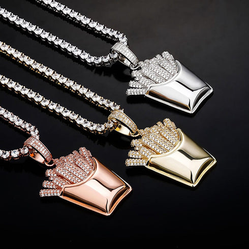 Icy Fries Bling Pendant Necklace