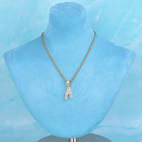 Initial Iced out Baguette Letter Pendant + FREE Chain